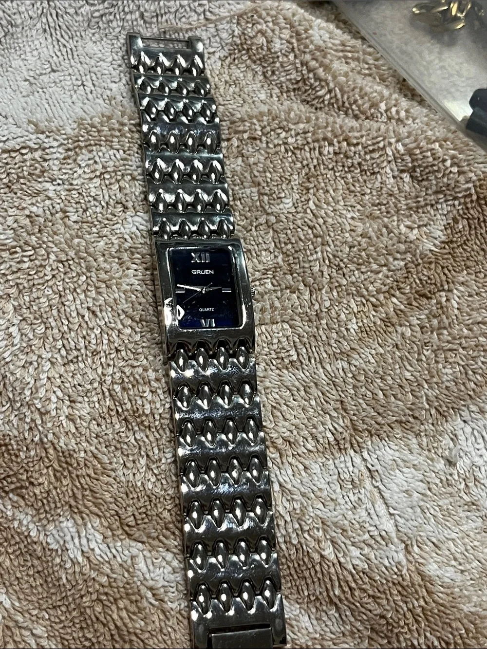 Men's Silver-Tone Bracelet Watch with Blue Dial
